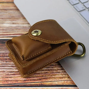 Vintage Crazy Horse Leather Waist Bag Men Small Belt Pack