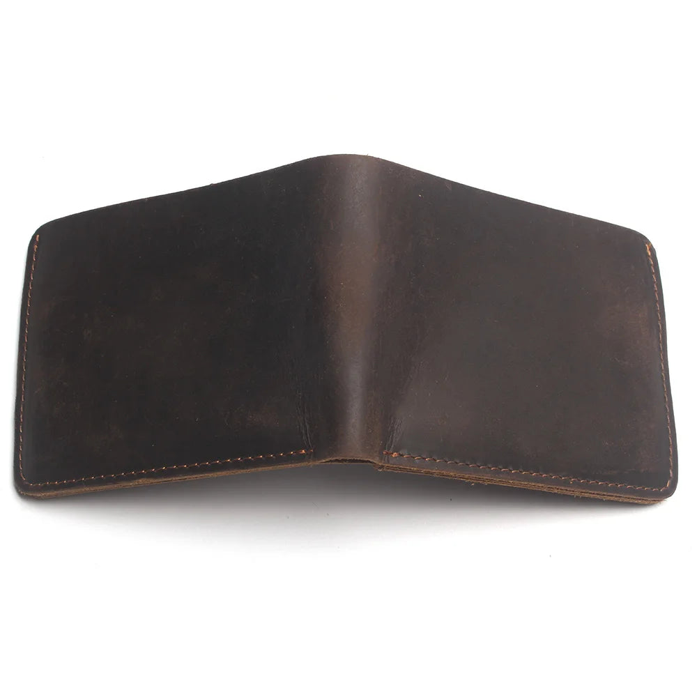 Crazy Horse Leather Men Wallets Vintage Top Thin Cowboy Wallet