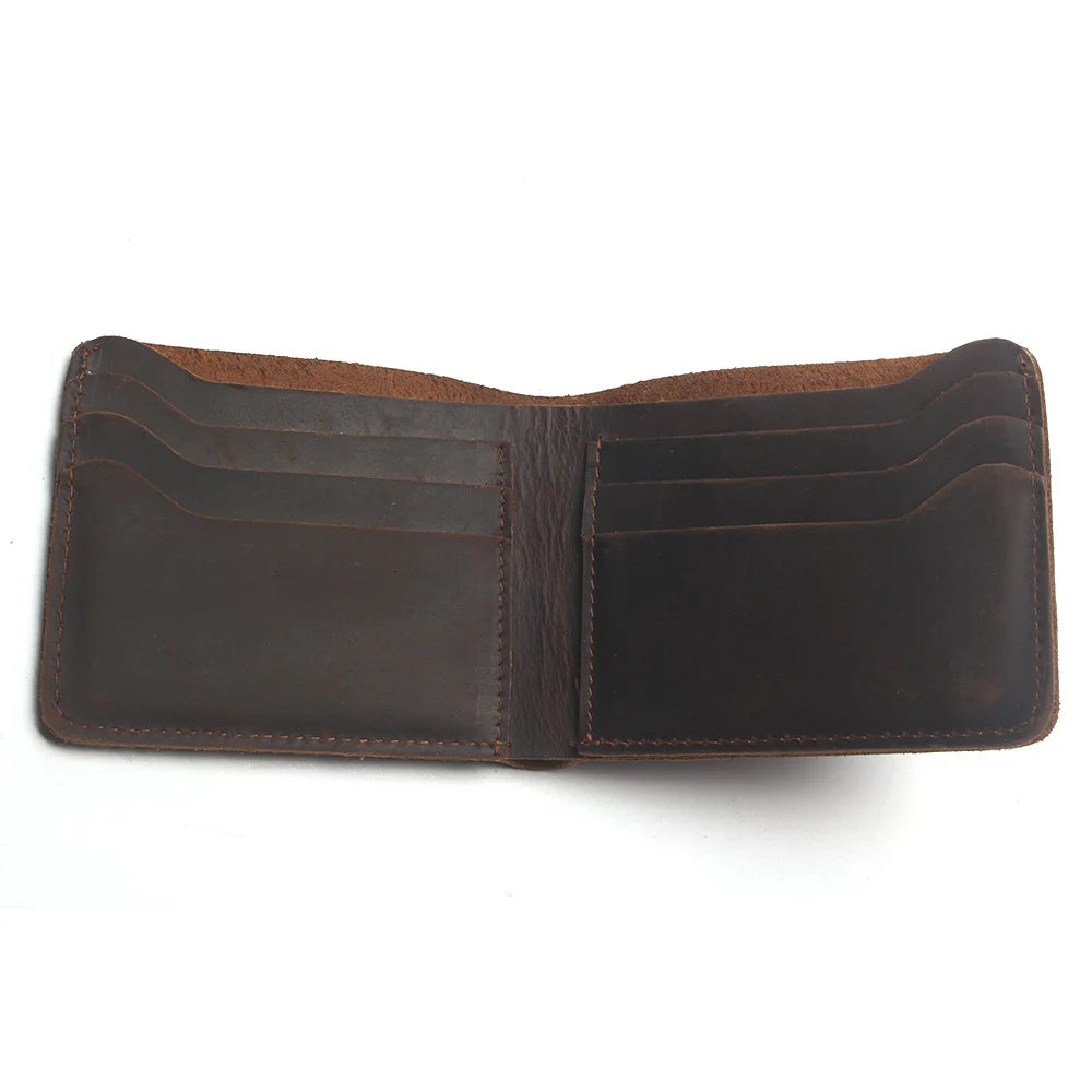 Crazy Horse Leather Men Wallets Vintage Top Thin Cowboy Wallet