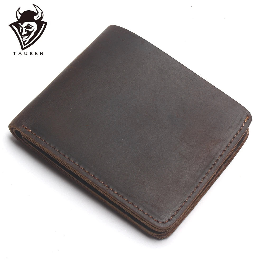 Crazy Horse Leather Men Wallets Vintage Top Thin Cowboy Wallet