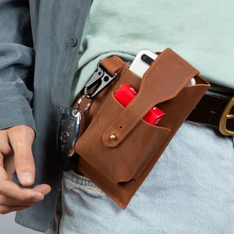 Crazy Horse Leather Waist Bag Men's First Layer Cowhide Leather Mobile Phone Bag