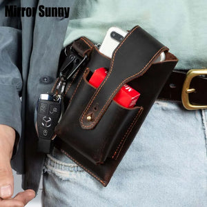 Crazy Horse Leather Waist Bag Men's First Layer Cowhide Leather Mobile Phone Bag