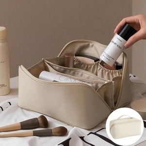 Cream Leather Makeup Bag Ladies Women Pillow Bags PU Cosmetic Large Travel B