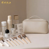 Cream Leather Makeup Bag Ladies Women Pillow Bags PU Cosmetic Large Travel B