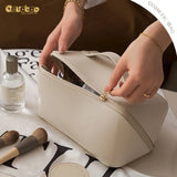 Cream Leather Makeup Bag Ladies Women Pillow Bags PU Cosmetic Large Travel B