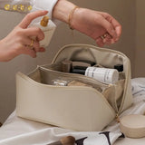 Cream Leather Makeup Bag Ladies Women Pillow Bags PU Cosmetic Large Travel B