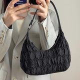 Cream Fairy Pleated Underarm Bag Women's Sweet Hobos Shoulder Bags