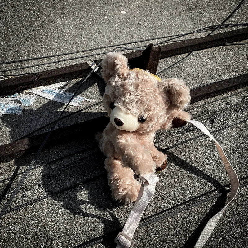 3D Injured Bear Plush Bag Women Crossbody Messenger Chain Purses Handbags