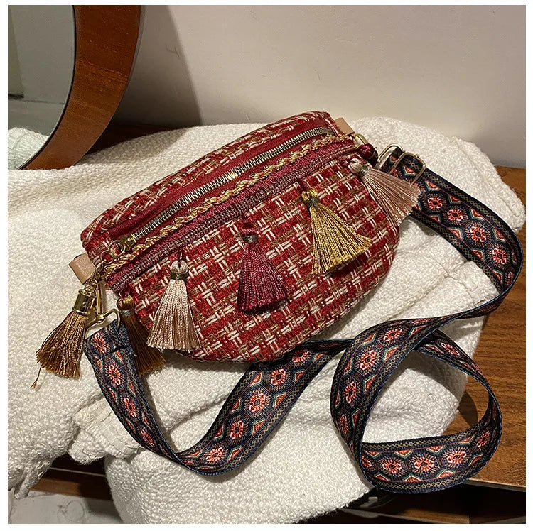 Boho Style Waist Bag with Adjustable Strap Fringe Fanny Pack
