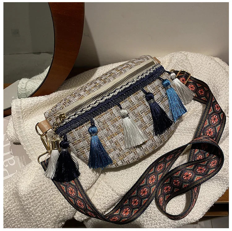 Boho Style Waist Bag with Adjustable Strap Fringe Fanny Pack