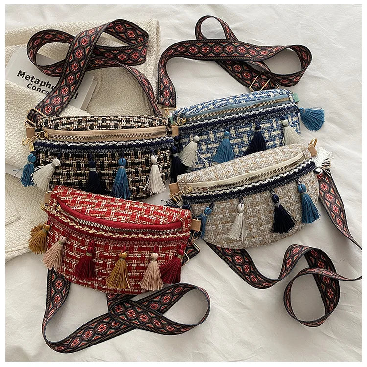 Boho Style Waist Bag with Adjustable Strap Fringe Fanny Pack