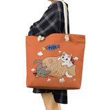 Japanese Style Cat Print Shopping Bags Large Capacity Handbags