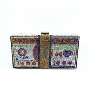 Rhinestone Cash Clutch 10000 Dollars Stack Evening Handbag