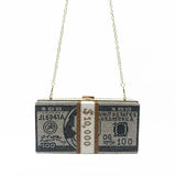 Rhinestone Cash Clutch 10000 Dollars Stack Evening Handbag