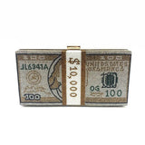 Rhinestone Cash Clutch 10000 Dollars Stack Evening Handbag
