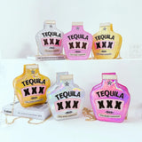 Fun Embroidery Letters Chain Purses Handbags Tequila Wine Bottle Shoulder Bags
