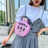 Fun Embroidery Letters Chain Purses Handbags Tequila Wine Bottle Shoulder Bags