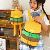 Funny Hamburger Canvas Drawstring Backpack for Students