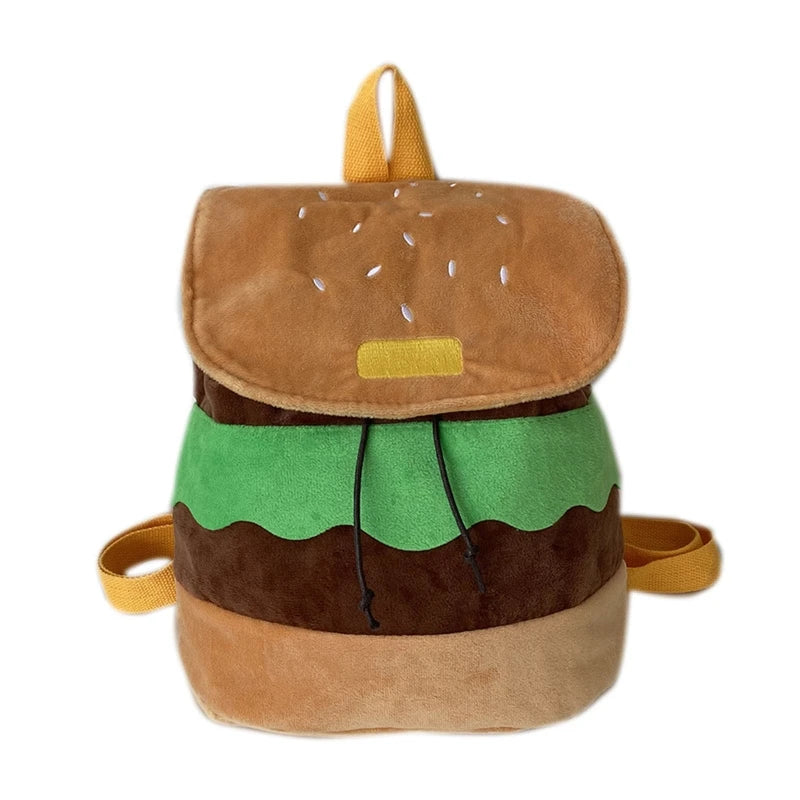 Funny Hamburger Canvas Drawstring Backpack for Students