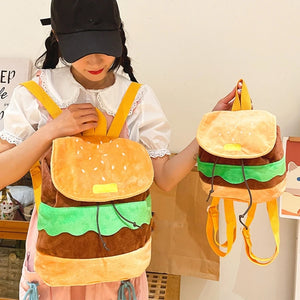 Funny Hamburger Canvas Drawstring Backpack for Students