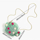 Green Cactus Plant Shoulder Bag Sequin Flower Crossbody Purse
