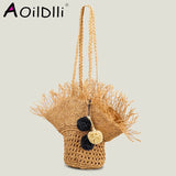 Straw Shoulder Bag Tassel Crossbody Beach Tote Purse