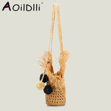 Straw Shoulder Bag Tassel Crossbody Beach Tote Purse