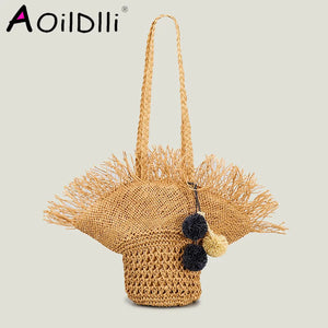 Straw Shoulder Bag Tassel Crossbody Beach Tote Purse