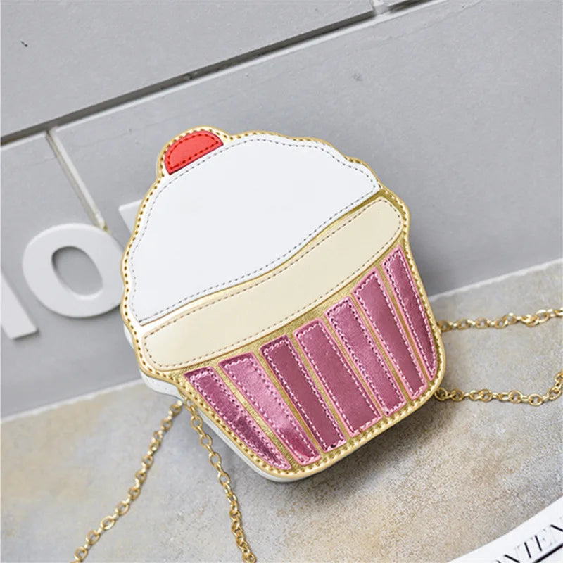 Cute Ice Cream Shoulder Bag with Zipper for Women 3D Chain Crossbody Cartoon PU