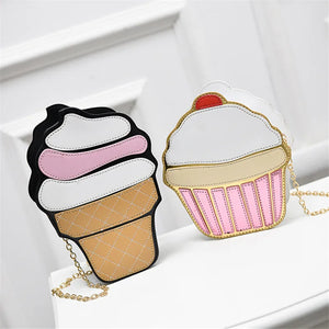 Cute Ice Cream Shoulder Bag with Zipper for Women 3D Chain Crossbody Cartoon PU