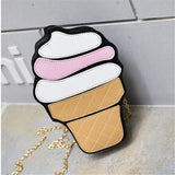 Cute Ice Cream Shoulder Bag with Zipper for Women 3D Chain Crossbody Cartoon PU