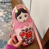 Matryoshka Print Crossbody Bag PU Leather Shoulder Bag