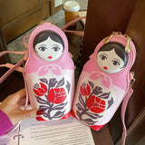 Matryoshka Print Crossbody Bag Women PU Leather Shoulder Bag