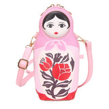 Matryoshka Print Crossbody Bag Women PU Leather Shoulder Bag