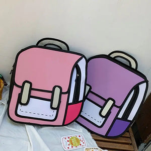Creative Women 2D 3D Drawing Backpack School Bag for Teen Girls