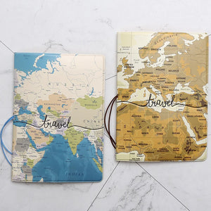 World Map Passport Cover Wallet Bag ID Address Holder PU Leather