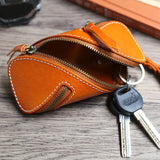 Retro Zipper Car Key Case Leather Mini Purse Keychain