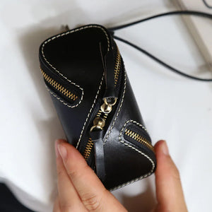Retro Zipper Car Key Case Leather Mini Purse Keychain