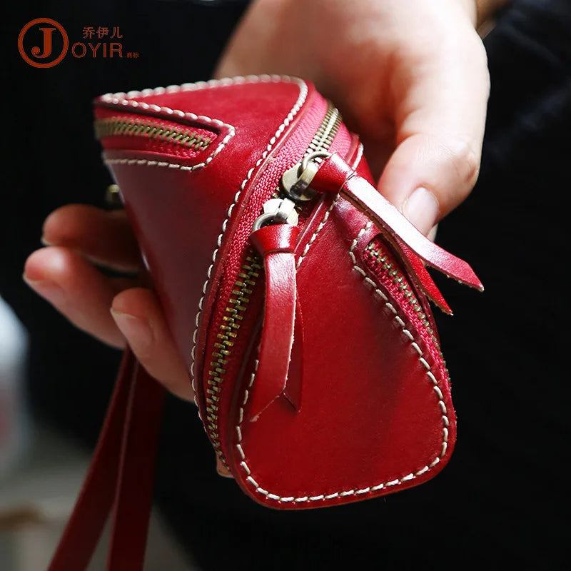 Retro Zipper Car Key Case Leather Mini Purse Keychain