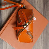 Retro Zipper Car Key Case Leather Mini Purse Keychain