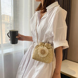 Straw Sunflower Drawstring Messenger Bag Crossbody