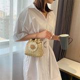Straw Sunflower Drawstring Messenger Bag Crossbody