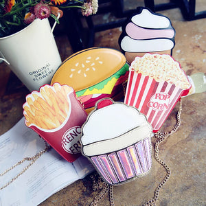 Creative Style Woman Hamburger Ice Cream PU Chains Bags