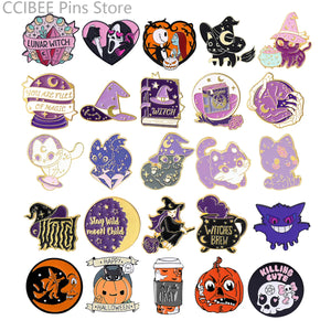 Cat Halloween Witch Pumpkin Shape Pin
