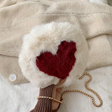 Round Plush Bag with Metal Chain Love Pattern