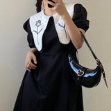 Crescent Moon Women's Underarm Bag Patent Leather Love Heart Shoulder Bags