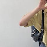 Crescent Moon Women's Underarm Bag Patent Leather Love Heart Shoulder Bags