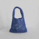 Crochet Hand Knit Bag Macaron Cotton Rope Hollow Out Handbag