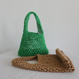 Crochet Hand Knit Bag Macaron Cotton Rope Hollow Out Handbag