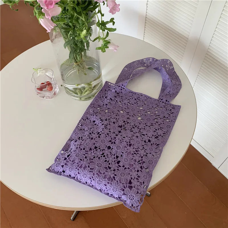 Crochet Lace Hand-woven Beach Women's Small Handbag Lightweight Portable